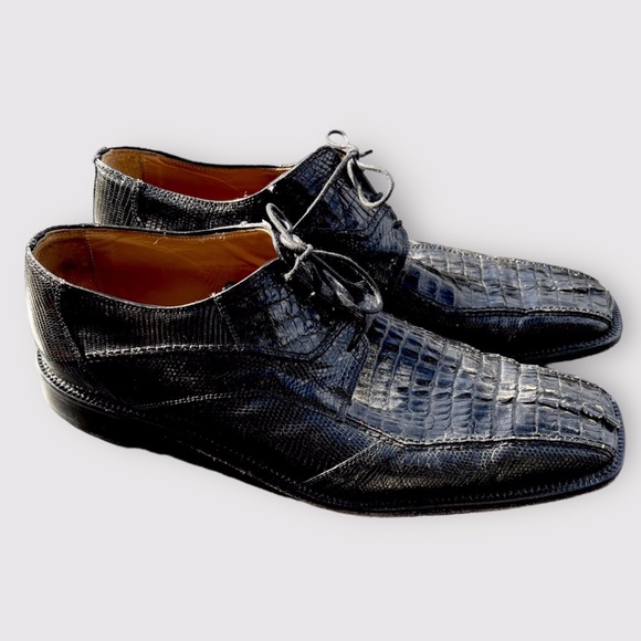 David Eden Lizard & Crocodile Wallace Black Oxford Square Toe Dress Shoe Sz 12 main image 4